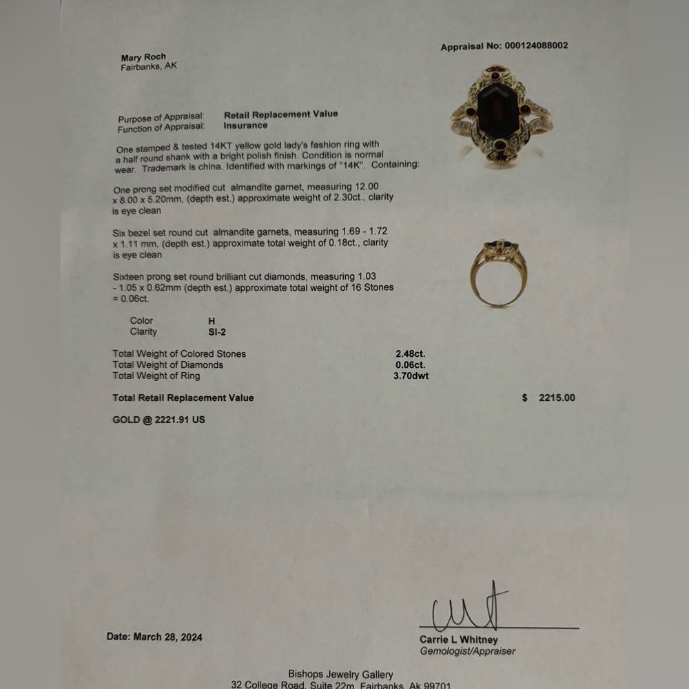Ladies Garnet and Diamond ring. - Picture 5 of 5